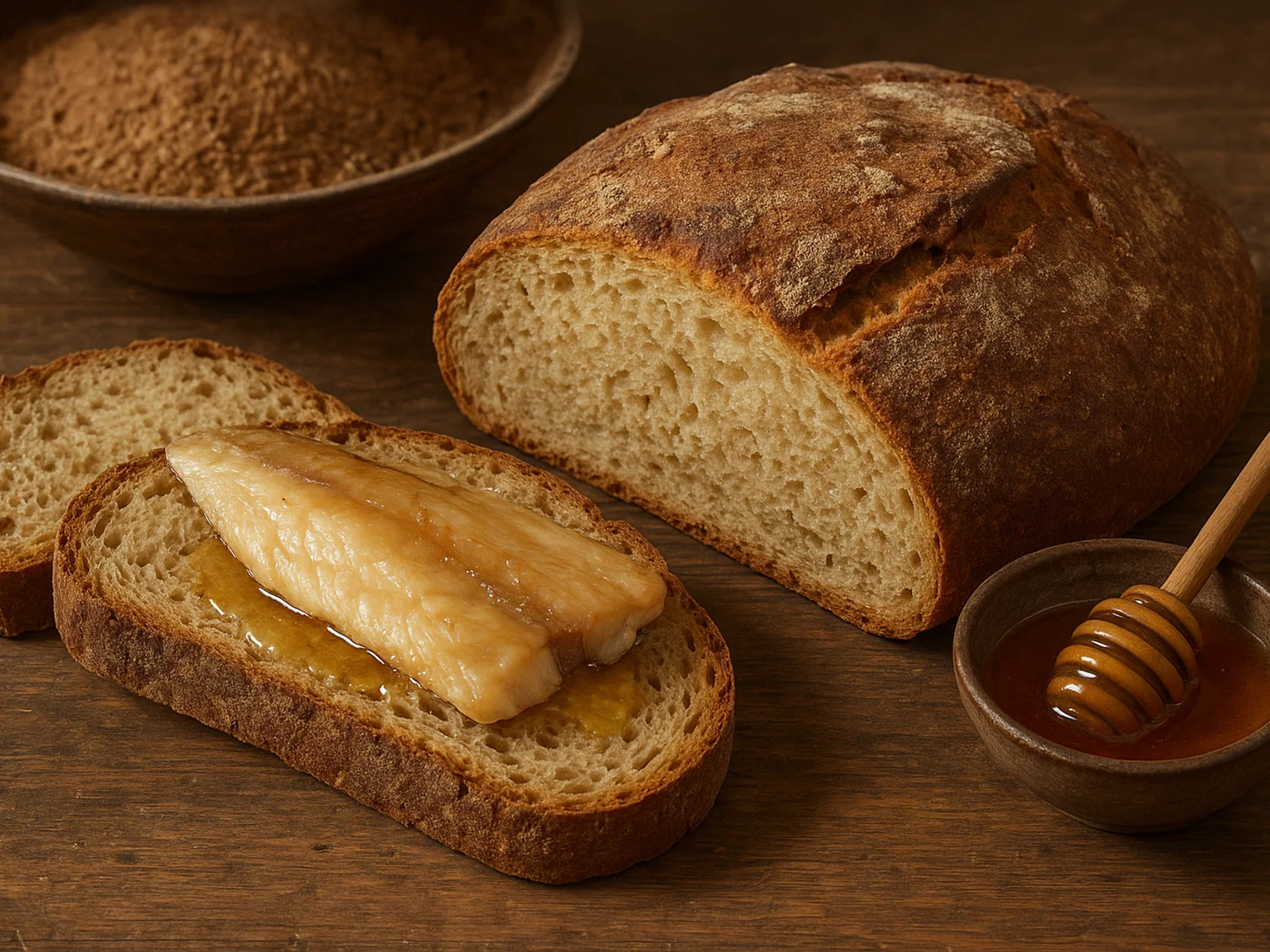 Herzhaftes „Inuit“-Brot mit Fisch, Honig und geröstetem Mehl
