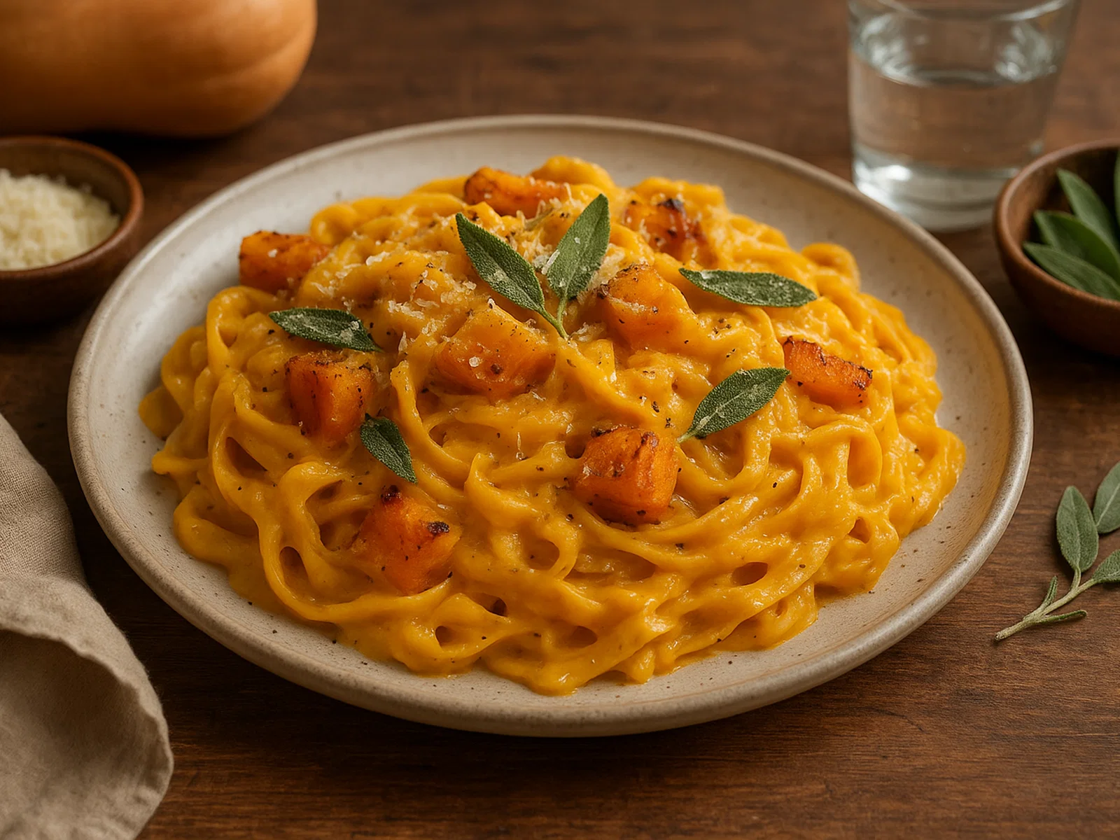 Cremige Kürbis-Pasta mit Salbei und Parmesan