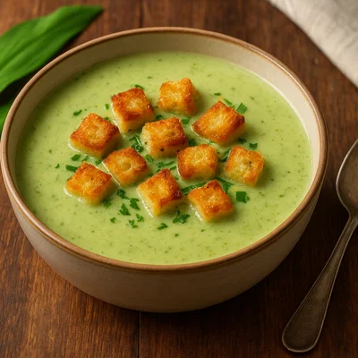 Bärlauchsuppe mit knusprigen Croutons