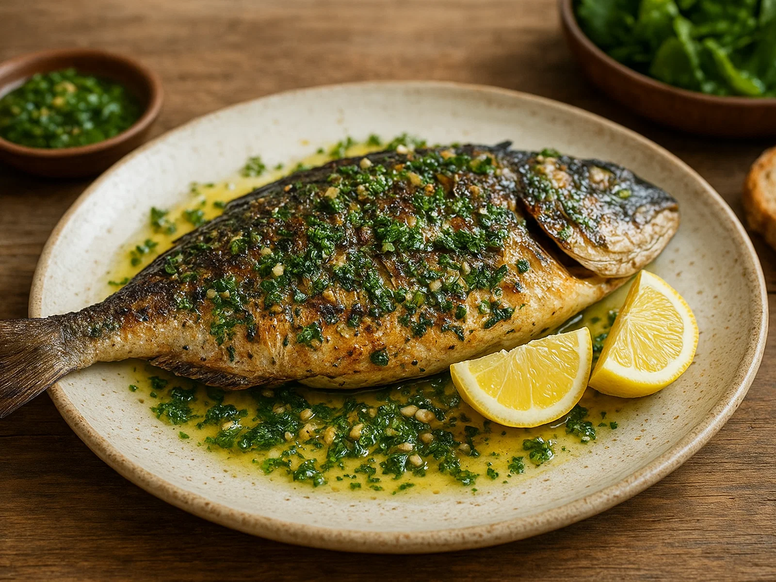 Gegrillter Fisch mit Zitronen-Knoblauch-Kräutermarinade