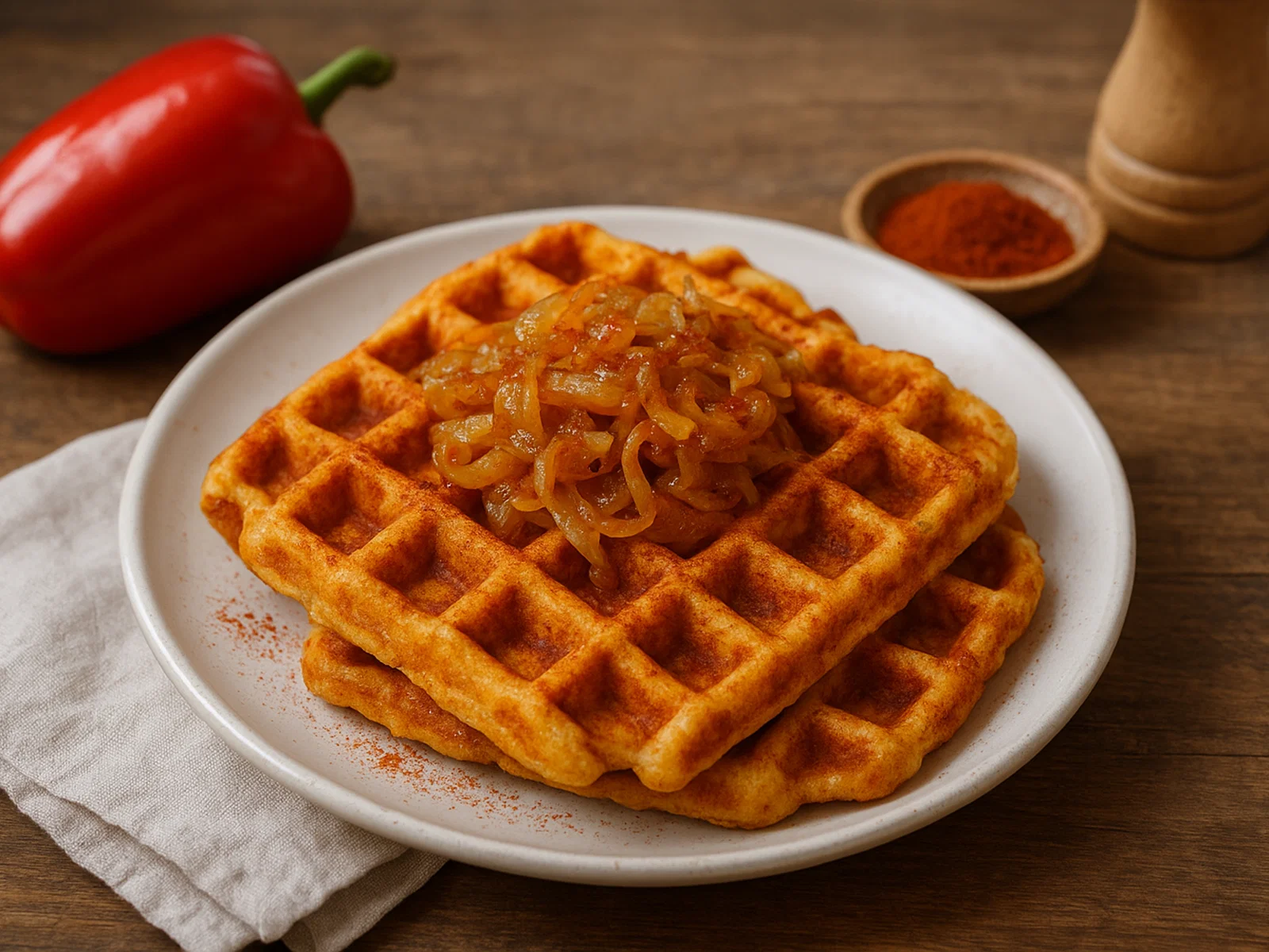 Herzhafte Paprika-Zwiebel-Waffeln