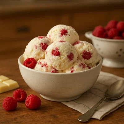 Weiße Schokoladen-Himbeer-Eiscreme