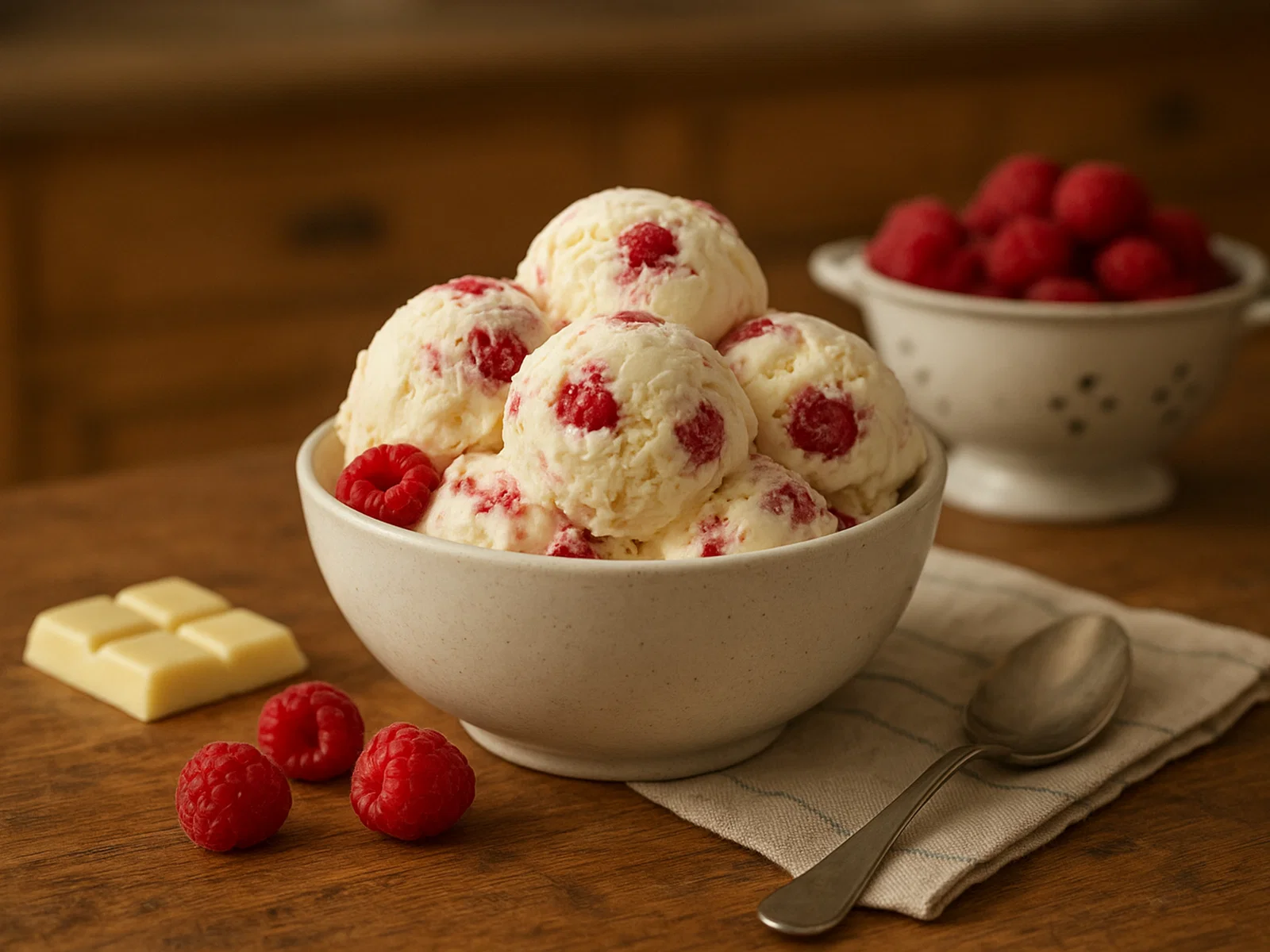 Weiße Schokoladen-Himbeer-Eiscreme