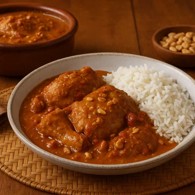Poulet Moambe (Hähnchen in Erdnuss-Moambe-Sauce)
