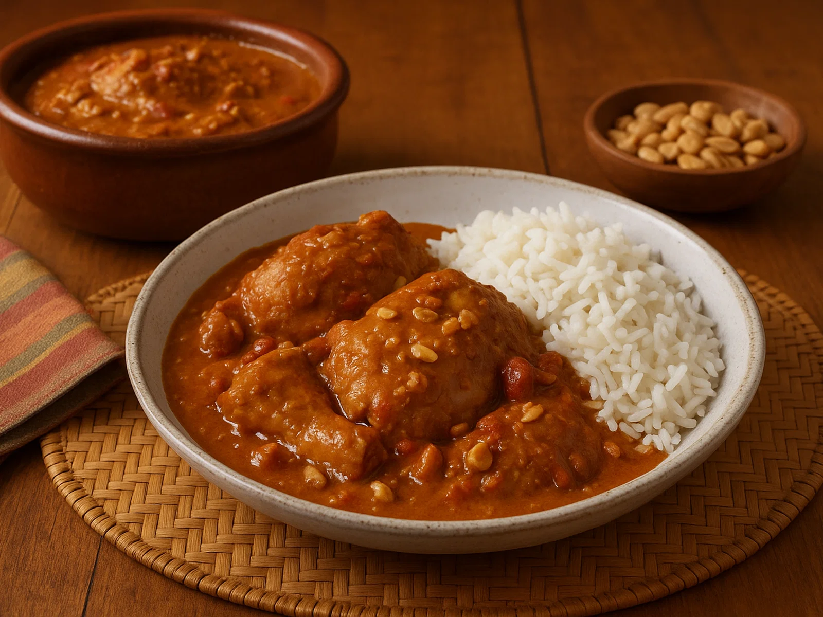Poulet Moambe (Hähnchen in Erdnuss-Moambe-Sauce)
