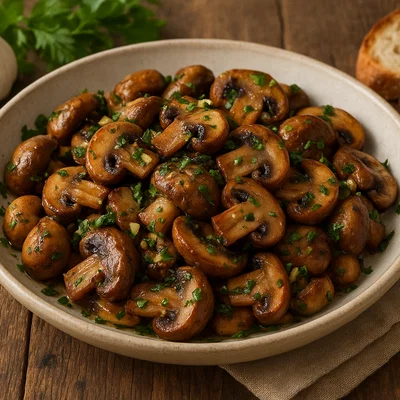 Gebratene Pilze mit Knoblauch und Petersilie