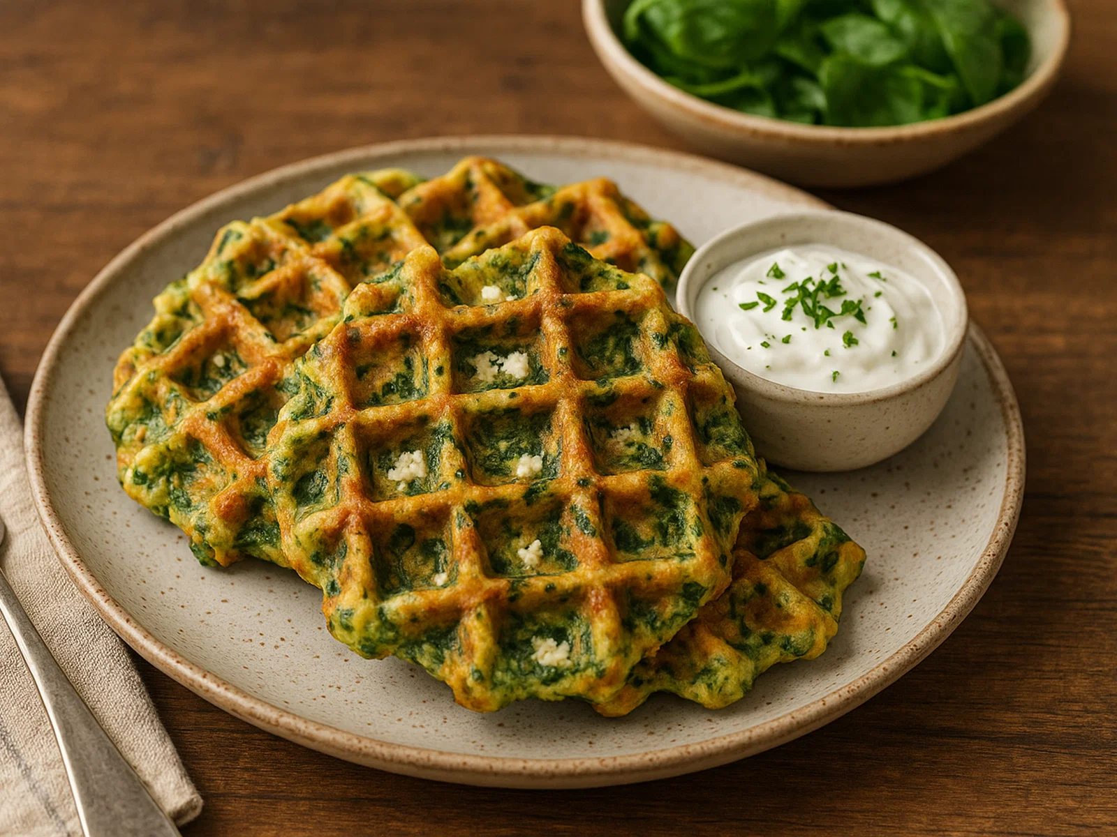 Herzhafte Spinat-Feta-Waffeln