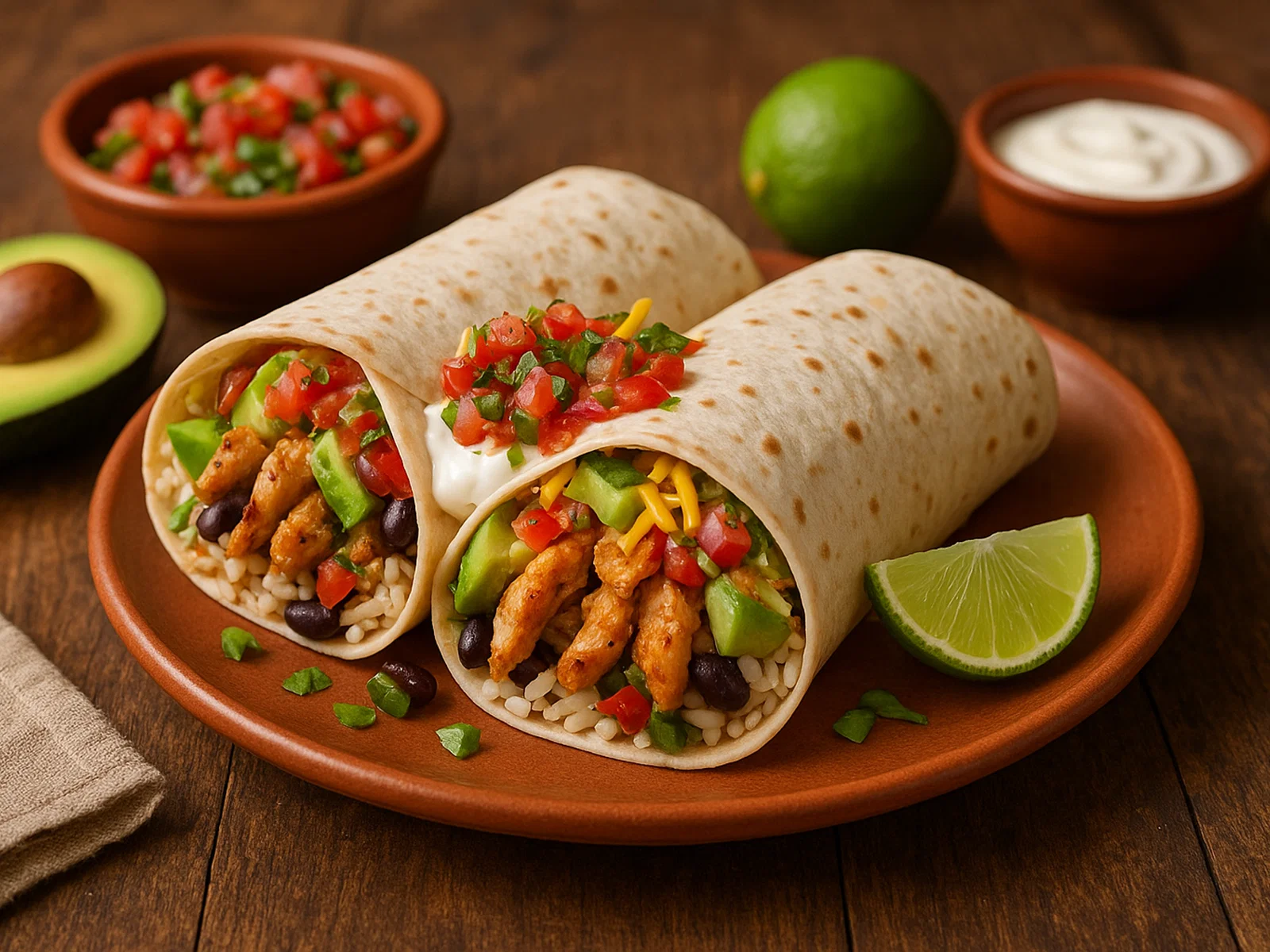Hühnchen-Burritos mit Avocado und Salsa