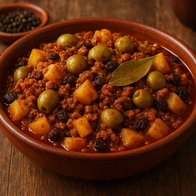 Kubanisches Picadillo mit Kartoffeln, Rosinen und Oliven