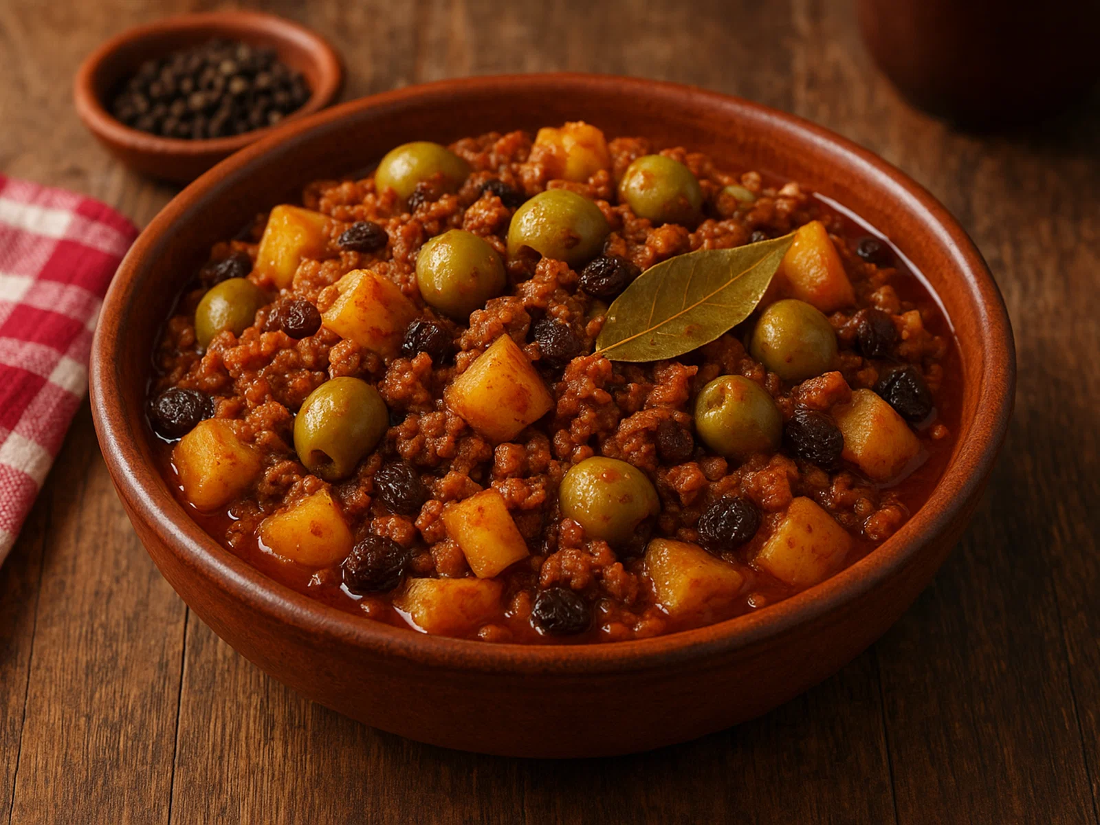 Kubanisches Picadillo mit Kartoffeln, Rosinen und Oliven