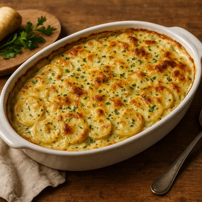 Pastinaken-Kartoffel-Gratin mit Kräuter-Sahne