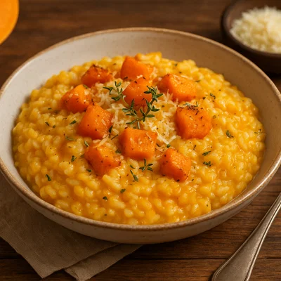 Cremiges Kürbisrisotto mit Thymian und Parmesan