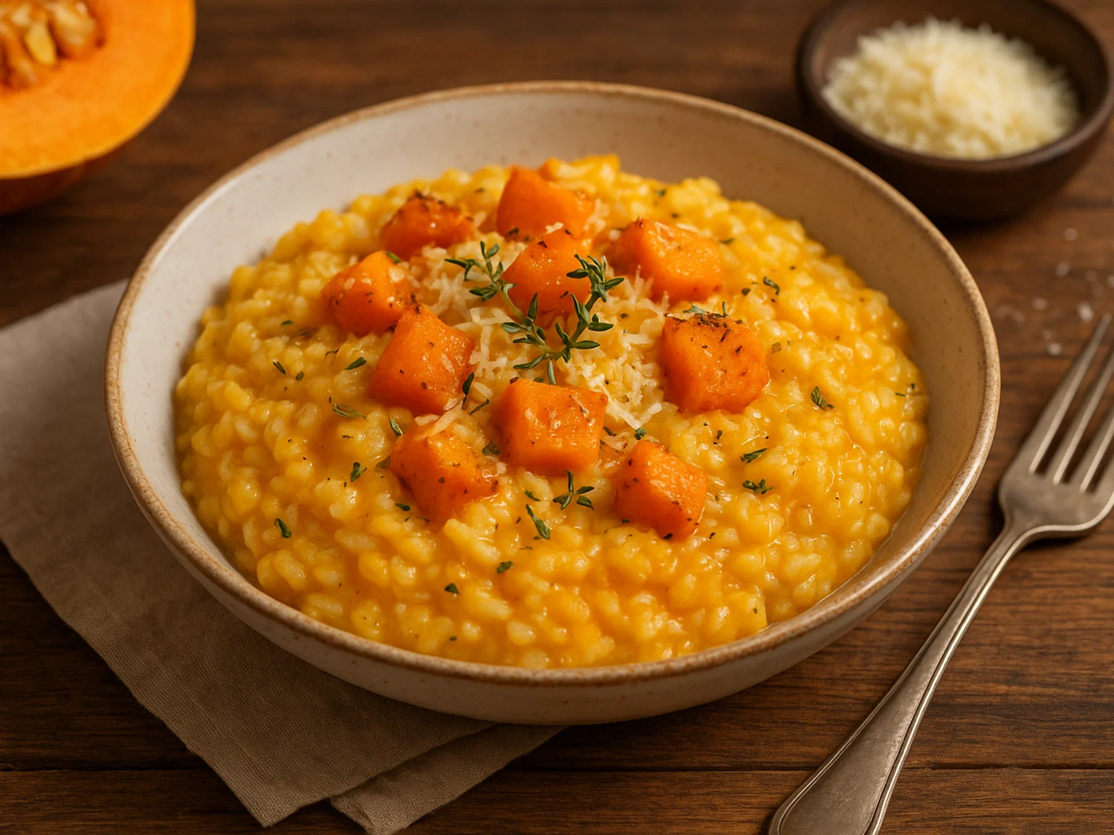 Cremiges Kürbisrisotto mit Thymian und Parmesan