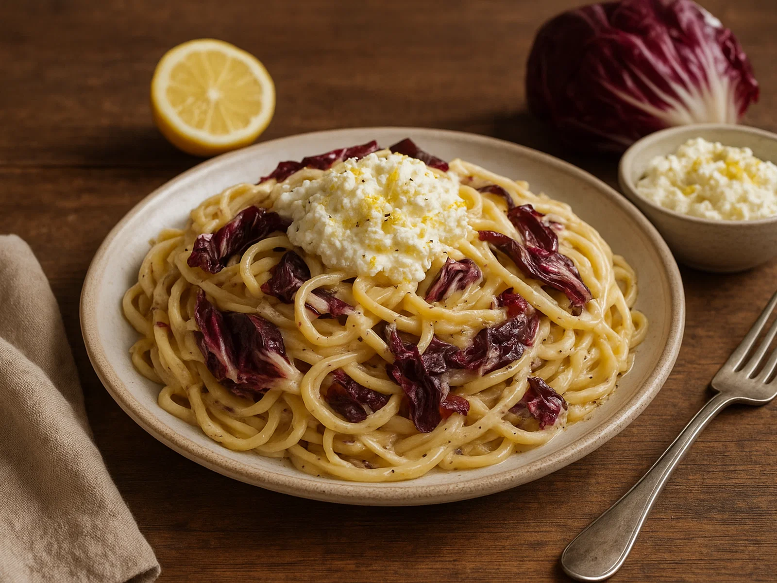 Radicchio-Pasta mit Zitronen-Ricotta