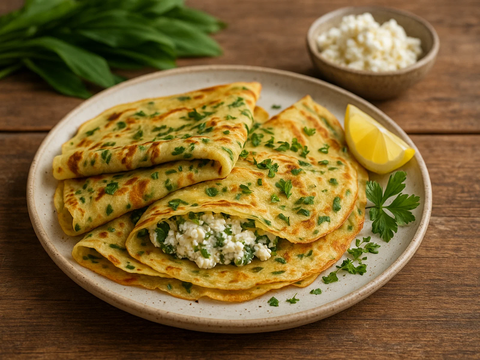 Bärlauch-Crêpes mit Feta