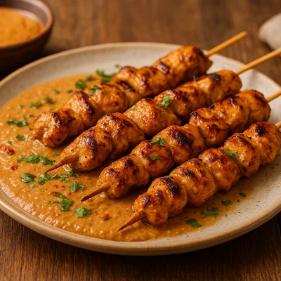 Hähnchen-Sate mit würziger Erdnusssauce