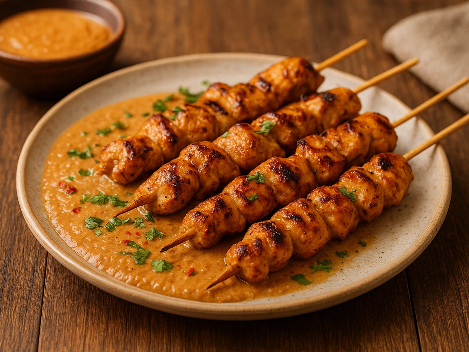 Hähnchen-Sate mit würziger Erdnusssauce