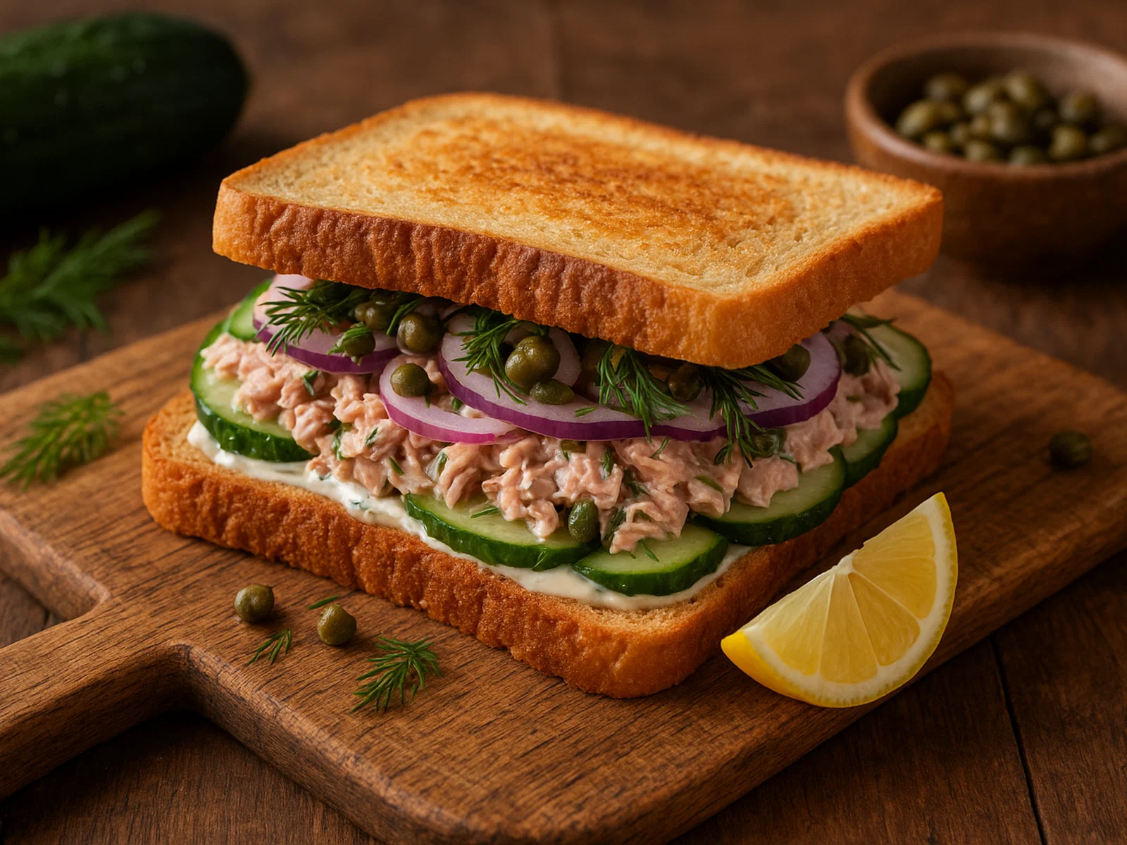 Thunfisch-Sandwich mit Dill, Zitrone und Kapern