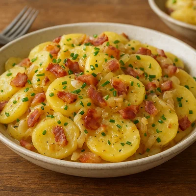 Deutscher Kartoffelsalat mit Speck (warm oder kalt)