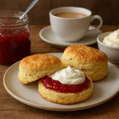 Klassische englische Scones mit Erdbeermarmelade