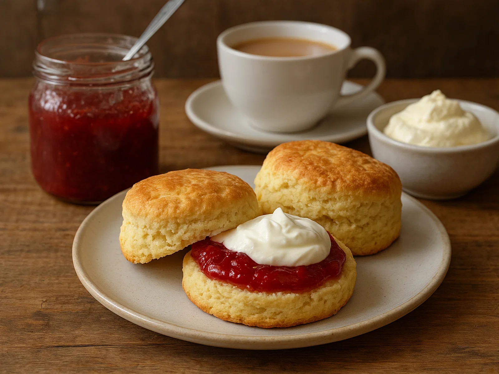 Klassische englische Scones mit Erdbeermarmelade