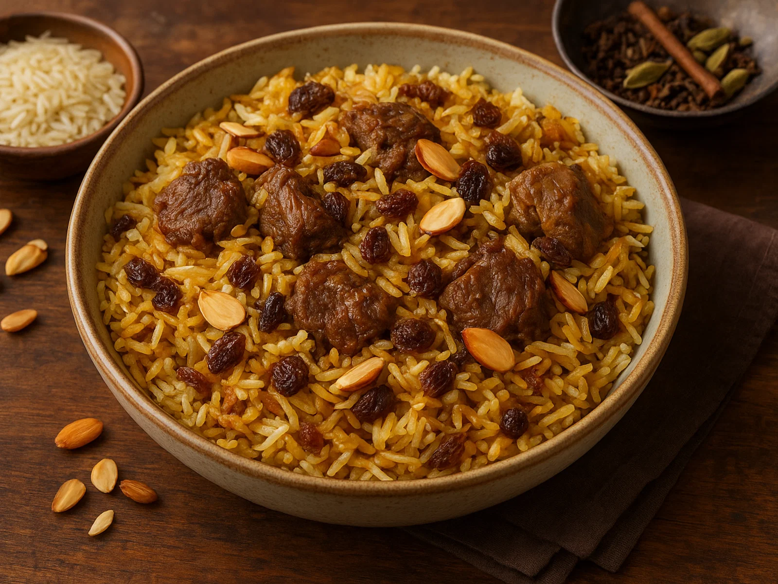Lamm-Biryani mit Mandeln und Rosinen