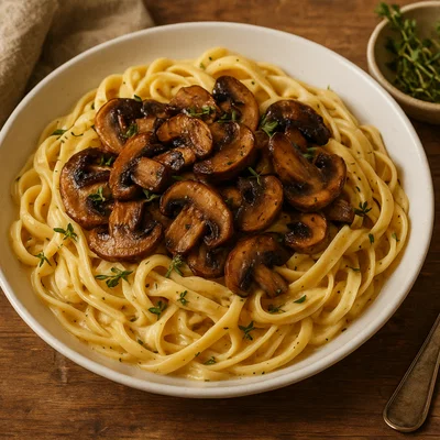 Pasta mit gebratenen Pilzen und Thymian