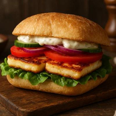 Gebratenes Halloumi-Sandwich mit Knoblauchmayonnaise