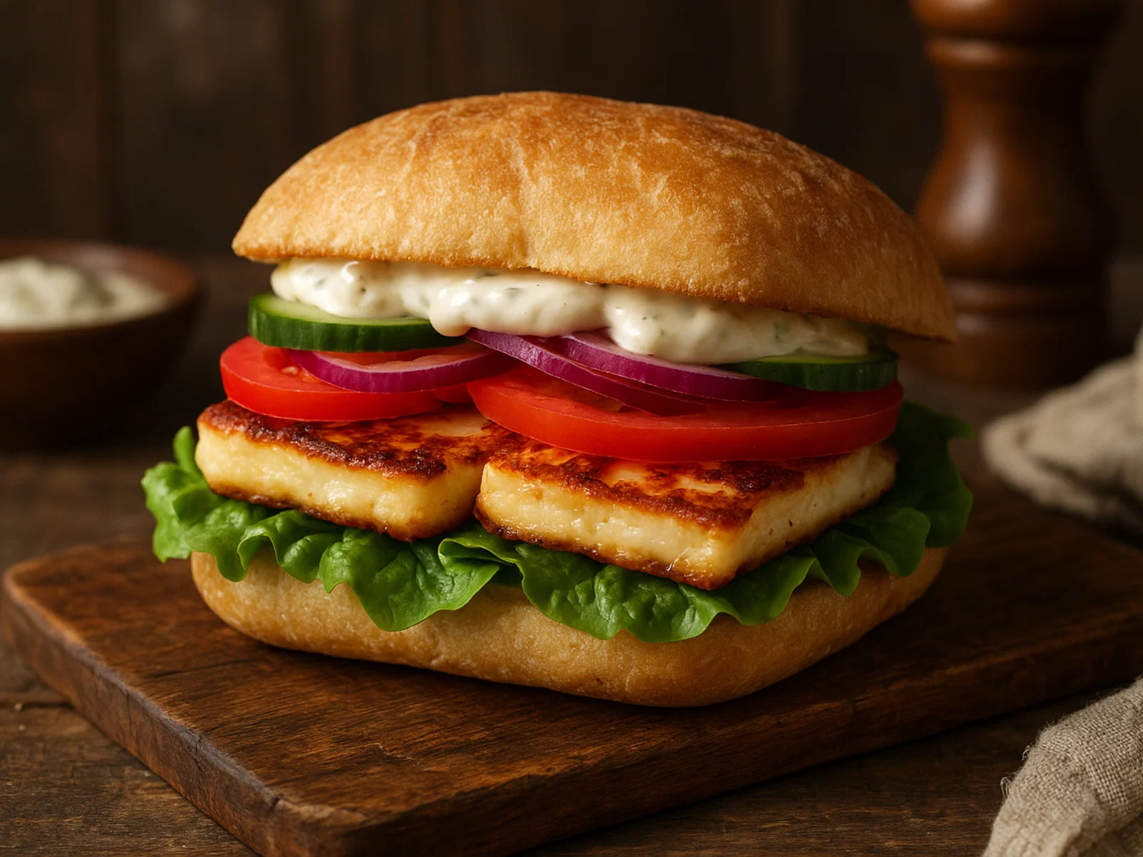 Gebratenes Halloumi-Sandwich mit Knoblauchmayonnaise