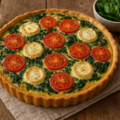 Ziegenkäse-Quiche mit Spinat und Tomaten
