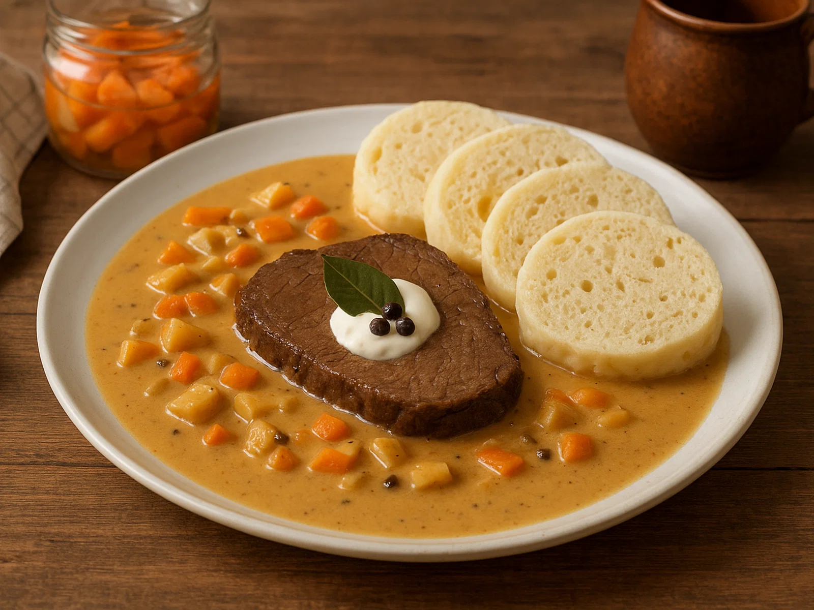 Svíčková – Rinderbraten in sahniger Wurzelgemüsesauce