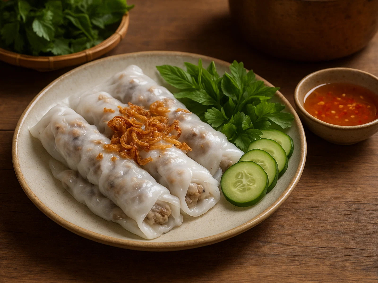 Banh Cuon – Vietnamesische gedämpfte Reismehlrollen