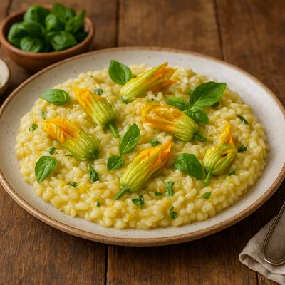 Zucchiniblüten-Risotto mit Basilikum und Parmesan