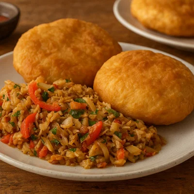 Fried Bake und Saltfish (karibische Teigfladen mit Salzfisch)