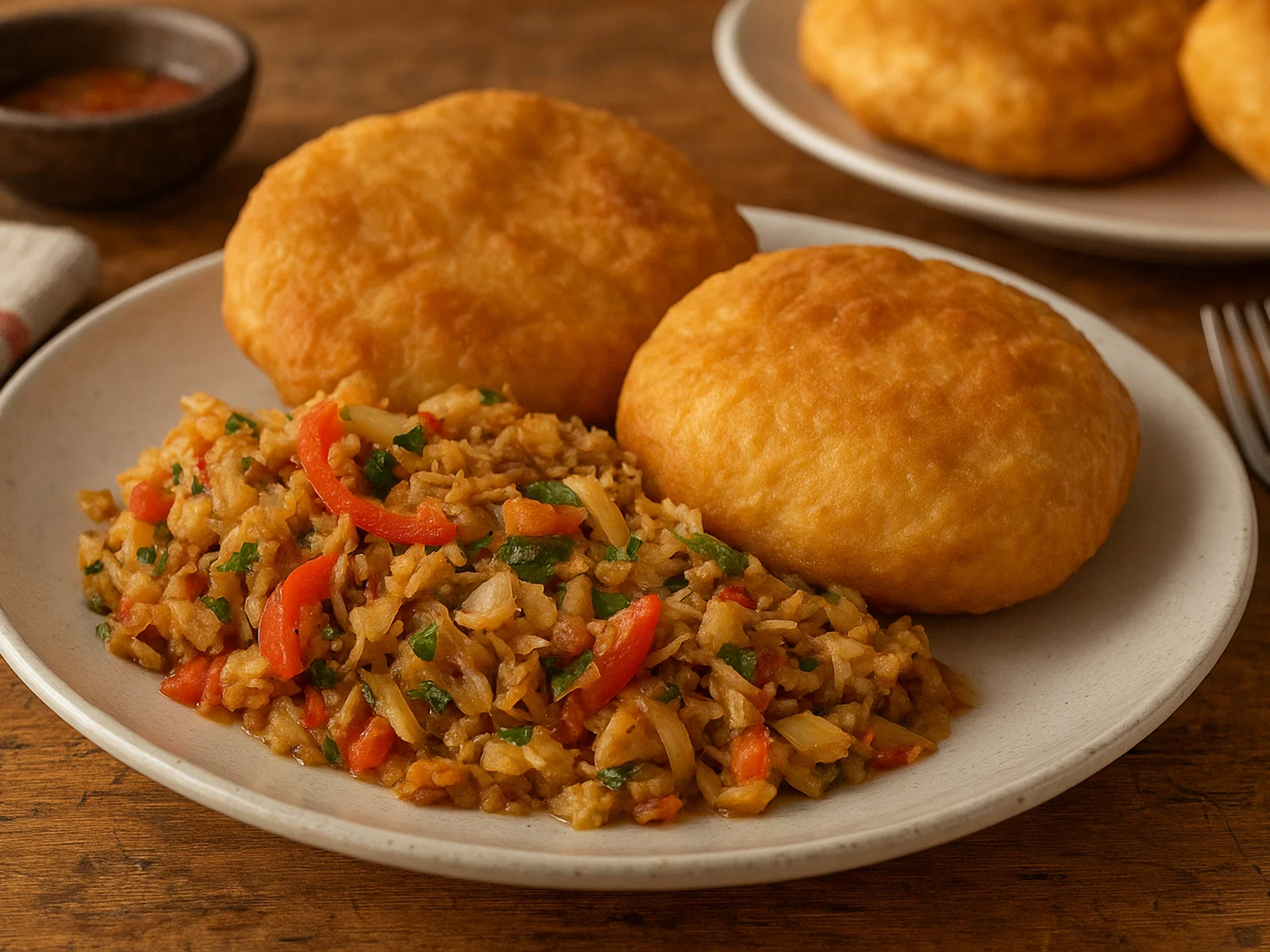 Fried Bake und Saltfish (karibische Teigfladen mit Salzfisch)