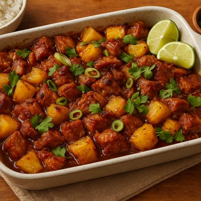 Hawaiianisches Luau-Inspirationsgericht mit Ananas-Ingwer-Schweinefleisch
