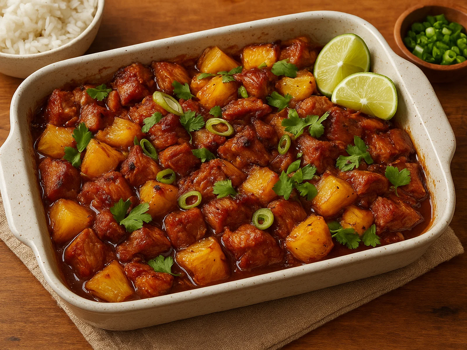 Hawaiianisches Luau-Inspirationsgericht mit Ananas-Ingwer-Schweinefleisch