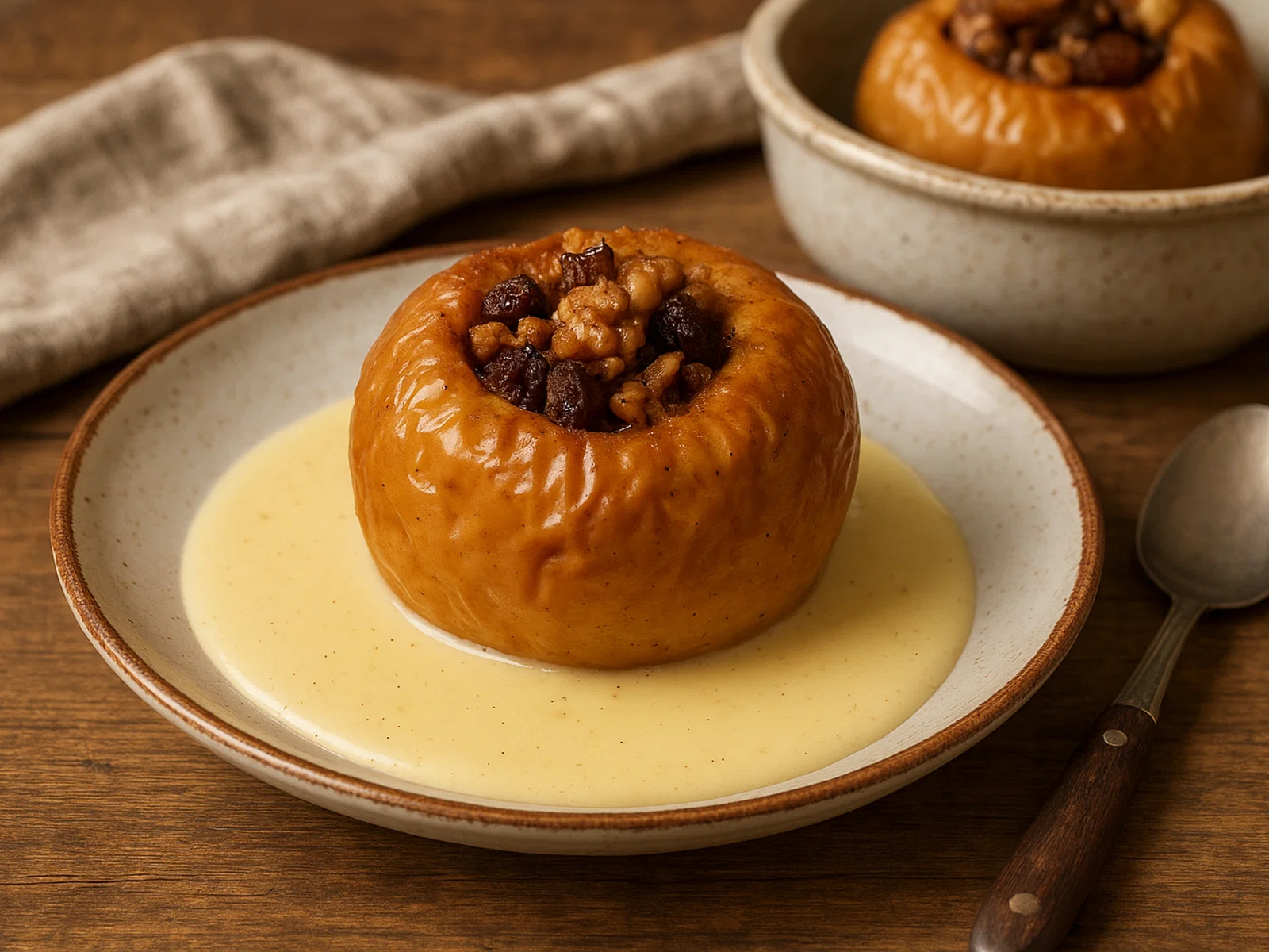 Klassischer Bratapfel mit hausgemachter Vanillesauce