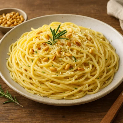 Zitronen-Rosmarin-Pasta mit gerösteten Pinienkernen