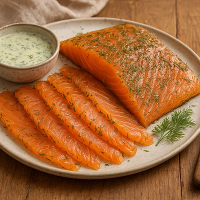 Klassischer skandinavischer Gravlax (gebeizter Lachs)