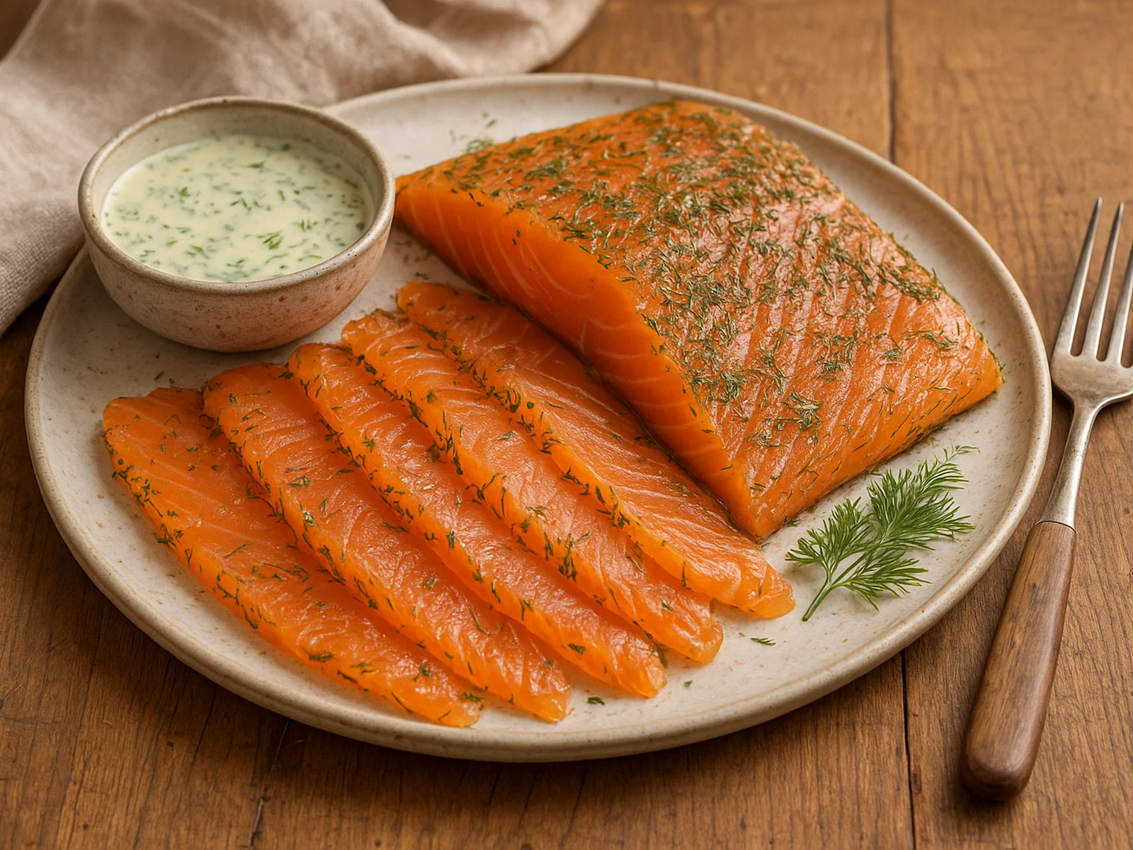 Klassischer skandinavischer Gravlax (gebeizter Lachs)