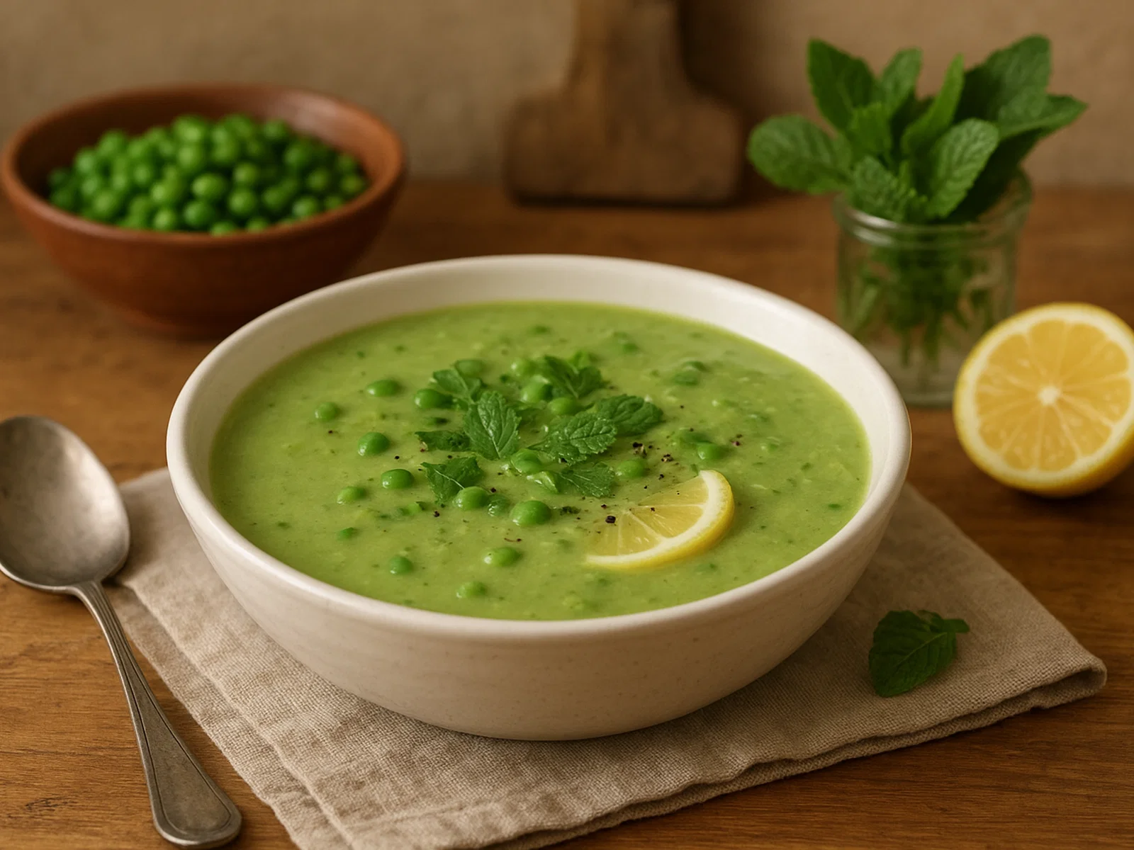 Frühlingserbsensuppe mit Minze
