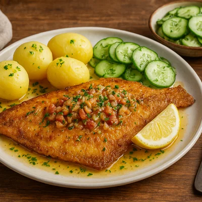 Scholle Finkenwerder Art mit Speck-Zwiebel-Butter