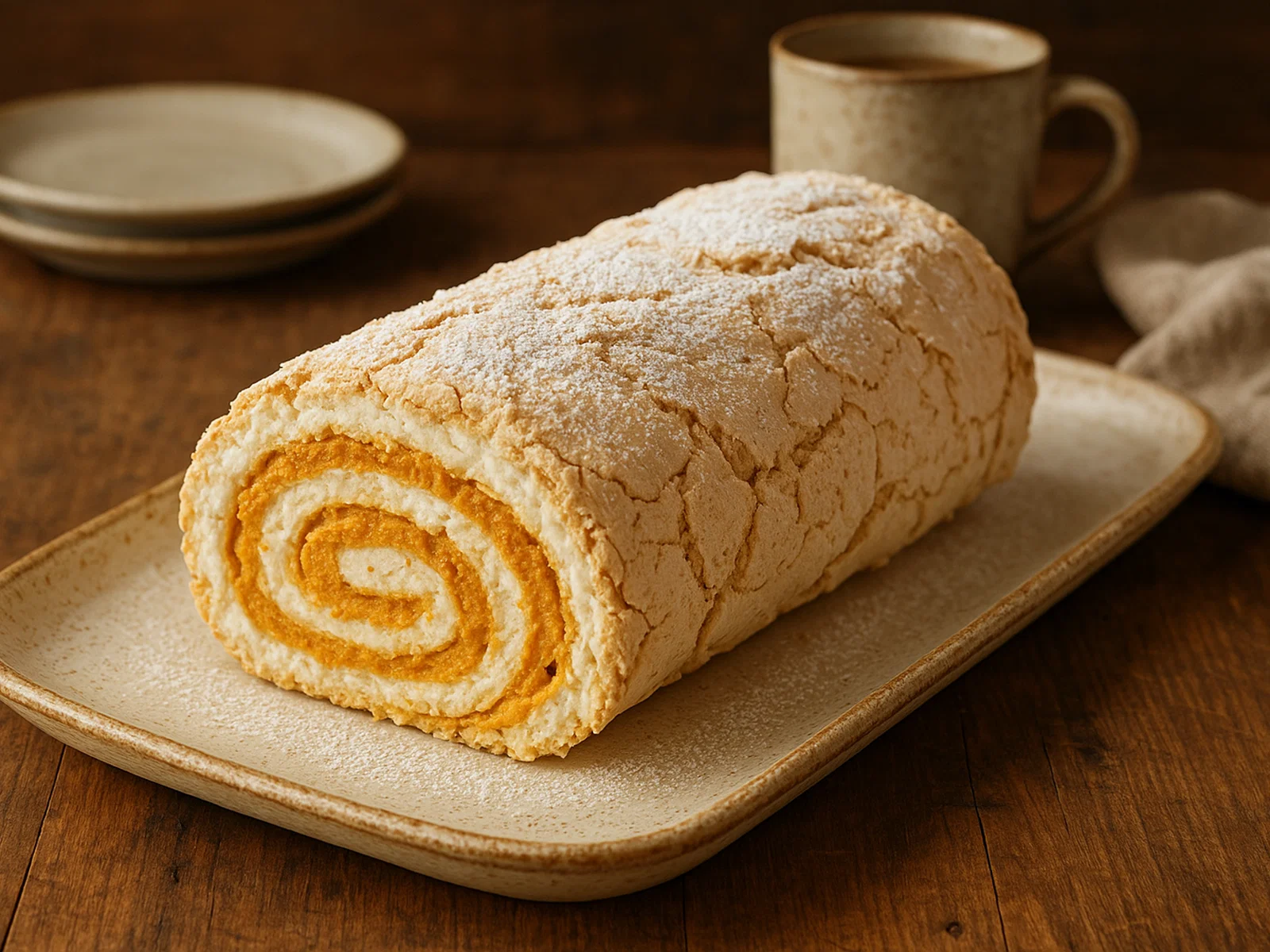 Kürbis-Baiser-Roulade mit Gewürzcreme