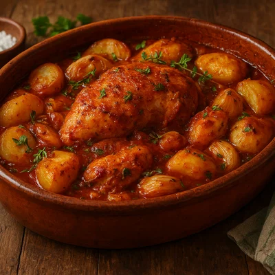 Galifoto – geschmortes Hähnchen mit Kartoffeln und Kräutern