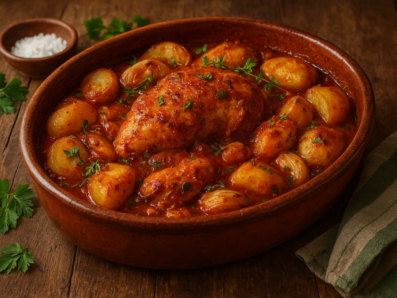 Galifoto – geschmortes Hähnchen mit Kartoffeln und Kräutern