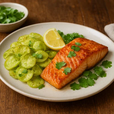 Gebratener Lachs mit Wasabi-Kartoffelchips