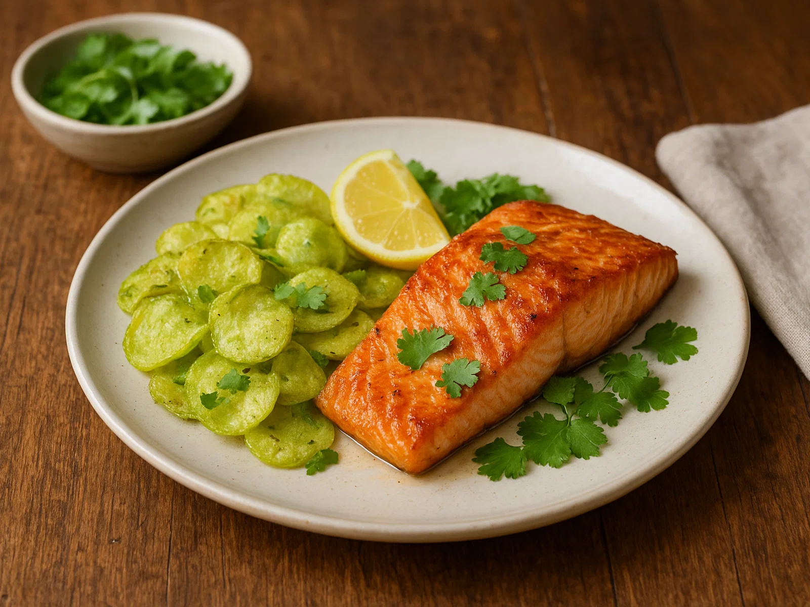 Gebratener Lachs mit Wasabi-Kartoffelchips