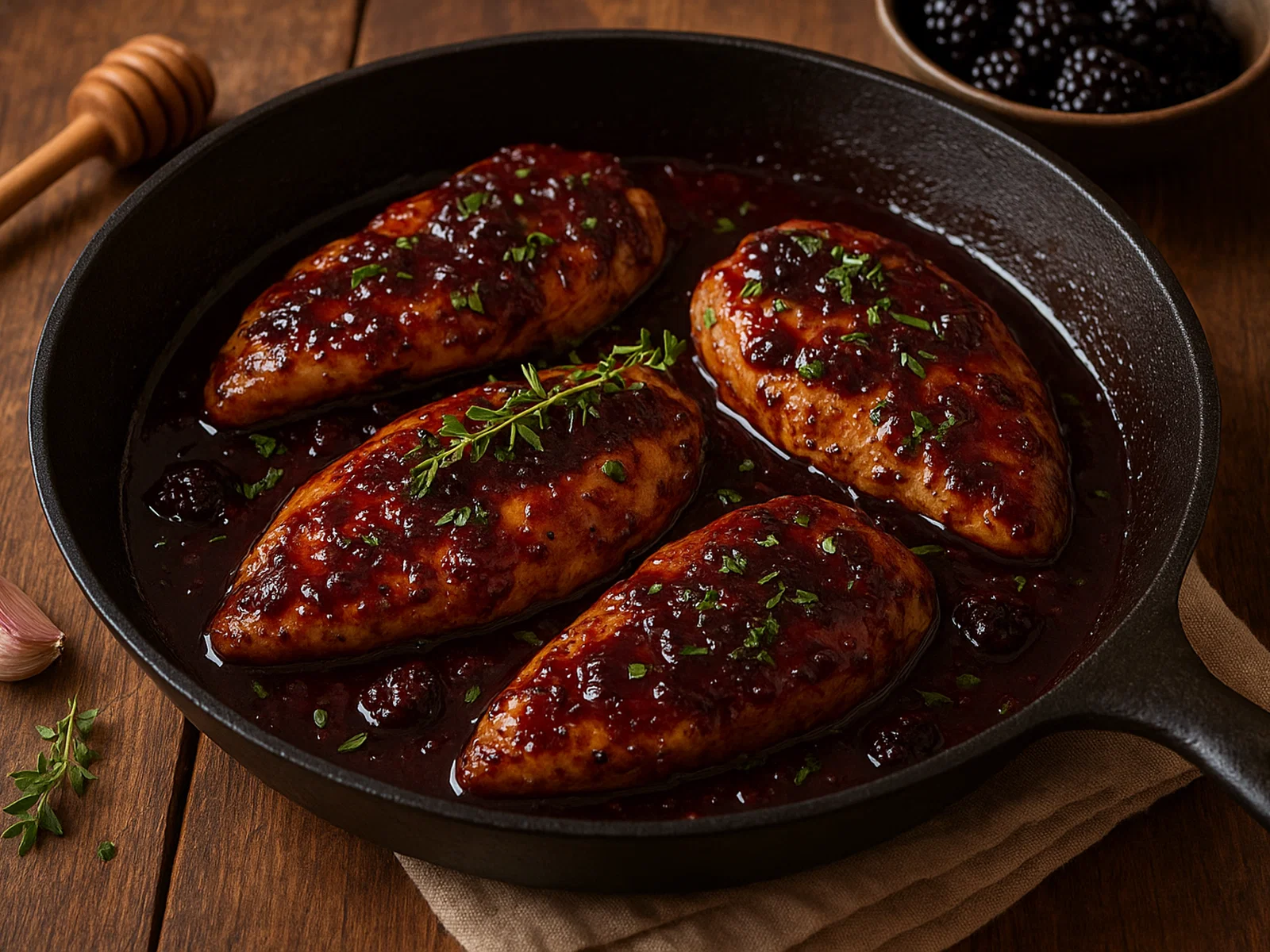 Brombeer-Balsamico-Hähnchen aus der Pfanne