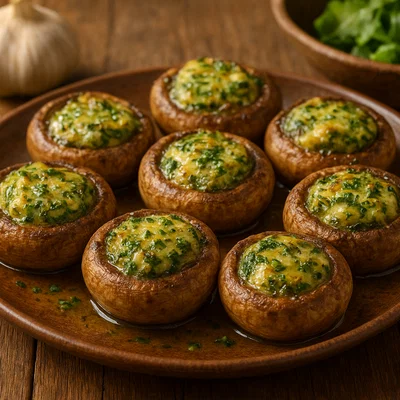 Gefüllte Champignons mit Kräuterbutter aus dem Ofen